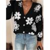 imageSweatyRocks Womens Floral Print Long Sleeve Button Down Cardigans Sweater Casual Drop Shoulder V Neck OutwearBlack