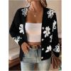 imageSweatyRocks Womens Floral Print Long Sleeve Button Down Cardigans Sweater Casual Drop Shoulder V Neck OutwearBlack