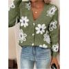 imageSweatyRocks Womens Floral Print Long Sleeve Button Down Cardigans Sweater Casual Drop Shoulder V Neck OutwearOlive Green