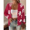 imageSweatyRocks Womens Floral Print Long Sleeve Button Down Cardigans Sweater Casual Drop Shoulder V Neck OutwearRed