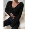 imageSweatyRocks Womens Fuzzy Fleece Long Sleeve V Neck Crop Sweater Casual Plain Slim Fit Warm Knitwear Sweater TopsBlack