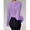 imageSweatyRocks Womens Fuzzy Fleece Long Sleeve V Neck Crop Sweater Casual Plain Slim Fit Warm Knitwear Sweater TopsPurple