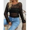 imageSweatyRocks Womens Hollow Out Scoop Neck Sweater Crochet Knitted Tops Long Sleeve Pullover Sweater TopsBlack