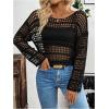 imageSweatyRocks Womens Hollow Out Scoop Neck Sweater Crochet Knitted Tops Long Sleeve Pullover Sweater TopsBlack