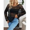 imageSweatyRocks Womens Hollow Out Scoop Neck Sweater Crochet Knitted Tops Long Sleeve Pullover Sweater TopsBlack