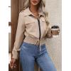 imageSweatyRocks Womens Long Sleeve Collar Zip Up Shirred Drawstring Hem Jackets Casual Flap Pocket Coat OuterwearKhaki