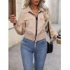 imageSweatyRocks Womens Long Sleeve Collar Zip Up Shirred Drawstring Hem Jackets Casual Flap Pocket Coat OuterwearKhaki