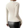 imageSweatyRocks Womens Long Sleeve Shirts Fitted Pearls Decro Mock Neck Knit Sweater Pullovers TopsApricot