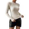 imageSweatyRocks Womens Long Sleeve Shirts Fitted Pearls Decro Mock Neck Knit Sweater Pullovers TopsApricot