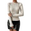 imageSweatyRocks Womens Long Sleeve Shirts Fitted Pearls Decro Mock Neck Knit Sweater Pullovers TopsApricot
