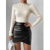 imageSweatyRocks Womens Long Sleeve Shirts Fitted Pearls Decro Mock Neck Knit Sweater Pullovers TopsApricot