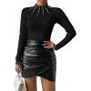 imageSweatyRocks Womens Long Sleeve Shirts Fitted Pearls Decro Mock Neck Knit Sweater Pullovers TopsBlack
