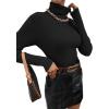 imageSweatyRocks Womens Long Sleeve Turtleneck Ribbed Knit Pullover Sweater TopBlack Solid