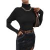imageSweatyRocks Womens Long Sleeve Turtleneck Ribbed Knit Pullover Sweater TopBlack Solid