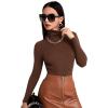imageSweatyRocks Womens Long Sleeve Turtleneck Ribbed Knit Pullover Sweater TopCoffee Brown
