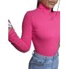 imageSweatyRocks Womens Long Sleeve Turtleneck Ribbed Knit Pullover Sweater TopPink