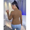 imageSweatyRocks Womens Long Sleeve Turtleneck Ribbed Knit Pullover Sweater TopPlain Brown