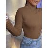 imageSweatyRocks Womens Long Sleeve Turtleneck Ribbed Knit Pullover Sweater TopPlain Brown