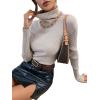 imageSweatyRocks Womens Long Sleeve Turtleneck Ribbed Knit Pullover Sweater TopSolid Khaki