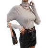 imageSweatyRocks Womens Long Sleeve Turtleneck Ribbed Knit Pullover Sweater TopSolid Khaki