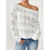imageSweatyRocks Womens Off Shoulder Sweater Hollow Out Ribbed Knit Long Sleeve Pullover TopsWhite