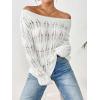 imageSweatyRocks Womens Off Shoulder Sweater Hollow Out Ribbed Knit Long Sleeve Pullover TopsWhite