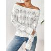 imageSweatyRocks Womens Off Shoulder Sweater Hollow Out Ribbed Knit Long Sleeve Pullover TopsWhite