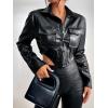imageSweatyRocks Womens PU Leather Cropped Coat Casual Button Front Jacket with Bust PocketBlack