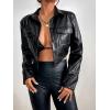 imageSweatyRocks Womens PU Leather Cropped Coat Casual Button Front Jacket with Bust PocketBlack