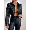 imageSweatyRocks Womens PU Leather Cropped Coat Casual Button Front Jacket with Bust PocketBlack
