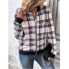 imageSweatyRocks Womens Plaid Zip Up Bomber Jacket Collared Long Sleeve Outerwear CoatWhite Red