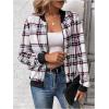 imageSweatyRocks Womens Plaid Zip Up Bomber Jacket Collared Long Sleeve Outerwear CoatWhite Red