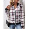 imageSweatyRocks Womens Plaid Zip Up Bomber Jacket Collared Long Sleeve Outerwear CoatWhite Red