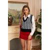 imageSweatyRocks Womens Sleeveless V Neck Knit Sweater Vest Houndstooth Crop Tank TopWhite Black