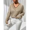 imageSweatyRocks Womens Striped V Neck Long Sleeve Sweater Drop Shoulder Loose Fit Pullover Knitwear TopApricot