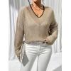 imageSweatyRocks Womens Striped V Neck Long Sleeve Sweater Drop Shoulder Loose Fit Pullover Knitwear TopApricot