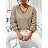 imageSweatyRocks Womens Striped V Neck Long Sleeve Sweater Drop Shoulder Loose Fit Pullover Knitwear TopApricot