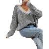 imageSweatyRocks Womens Striped V Neck Long Sleeve Sweater Drop Shoulder Loose Fit Pullover Knitwear TopBlack White