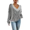imageSweatyRocks Womens Striped V Neck Long Sleeve Sweater Drop Shoulder Loose Fit Pullover Knitwear TopBlack White