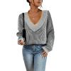 imageSweatyRocks Womens Striped V Neck Long Sleeve Sweater Drop Shoulder Loose Fit Pullover Knitwear TopBlack White