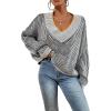 imageSweatyRocks Womens Striped V Neck Long Sleeve Sweater Drop Shoulder Loose Fit Pullover Knitwear TopBlack White