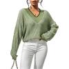 imageSweatyRocks Womens Striped V Neck Long Sleeve Sweater Drop Shoulder Loose Fit Pullover Knitwear TopDark Green