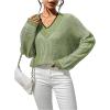 imageSweatyRocks Womens Striped V Neck Long Sleeve Sweater Drop Shoulder Loose Fit Pullover Knitwear TopDark Green
