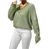 imageSweatyRocks Womens Striped V Neck Long Sleeve Sweater Drop Shoulder Loose Fit Pullover Knitwear TopDark Green
