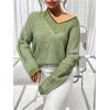 imageSweatyRocks Womens Striped V Neck Long Sleeve Sweater Drop Shoulder Loose Fit Pullover Knitwear TopDark Green
