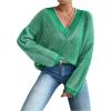 imageSweatyRocks Womens Striped V Neck Long Sleeve Sweater Drop Shoulder Loose Fit Pullover Knitwear TopGreen