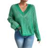 imageSweatyRocks Womens Striped V Neck Long Sleeve Sweater Drop Shoulder Loose Fit Pullover Knitwear TopGreen
