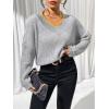 imageSweatyRocks Womens Striped V Neck Long Sleeve Sweater Drop Shoulder Loose Fit Pullover Knitwear TopGrey