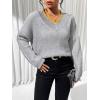 imageSweatyRocks Womens Striped V Neck Long Sleeve Sweater Drop Shoulder Loose Fit Pullover Knitwear TopGrey