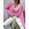 imageSweatyRocks Womens Striped V Neck Long Sleeve Sweater Drop Shoulder Loose Fit Pullover Knitwear TopHot Pink